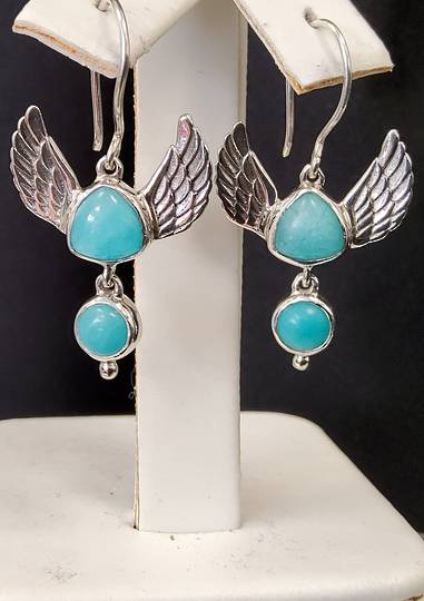 Angel Wings Amazonite 2 Drop Earrings